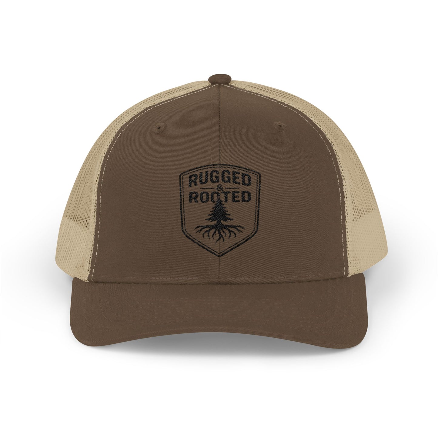 Rugged Rooted Transparent Shield Embroidered Trucker Cap