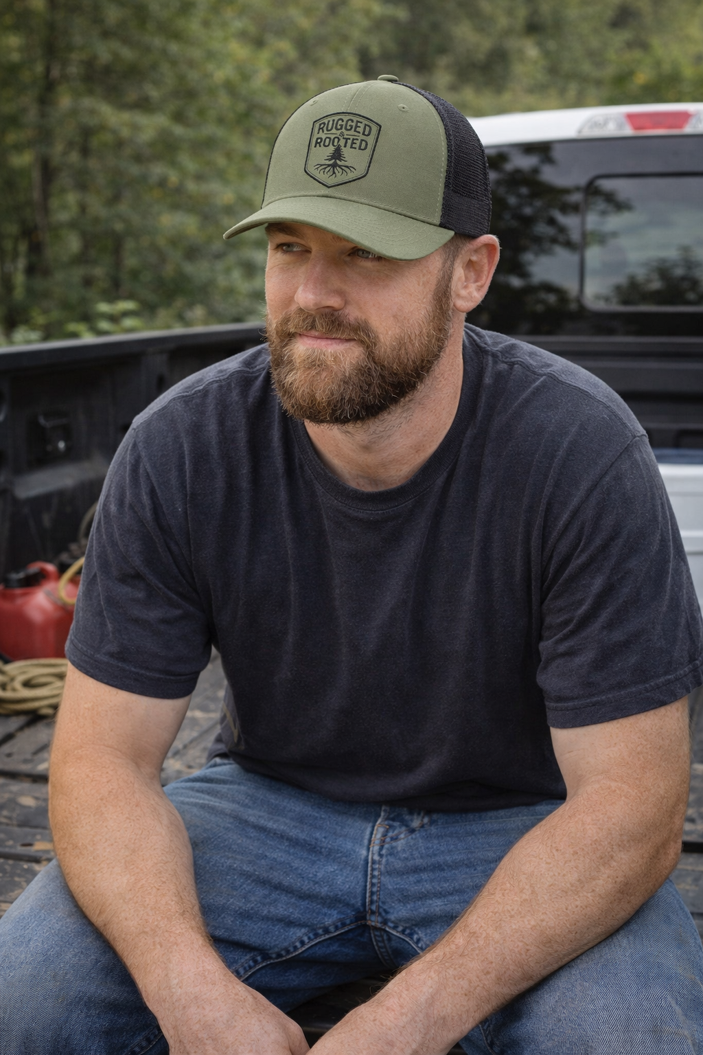 Rugged Rooted Transparent Shield Embroidered Trucker Cap