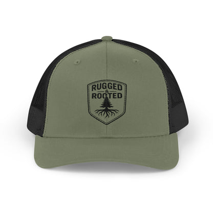 Rugged Rooted Transparent Shield Embroidered Trucker Cap