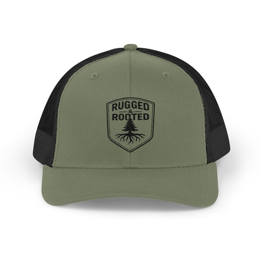 Rugged Rooted Transparent Shield Embroidered Trucker Cap