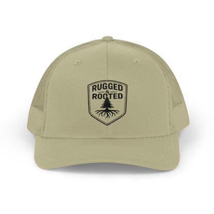 Rugged Rooted Transparent Shield Embroidered Trucker Cap